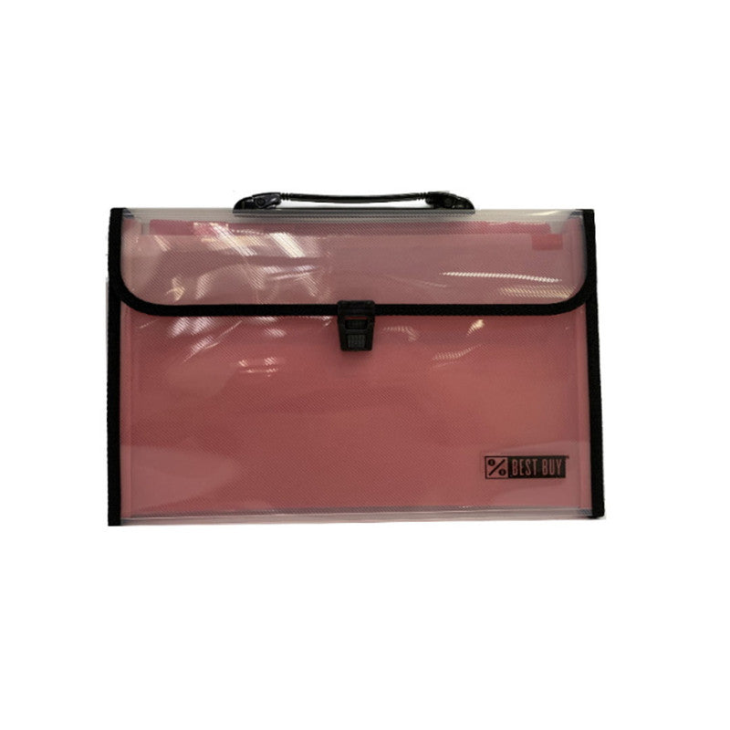 BEST BUY Expanding File with Handle F5304FC Long 12 Pockets Push Lock with Tab Red