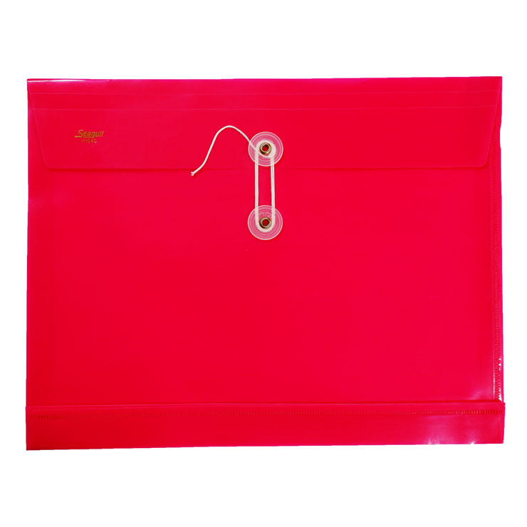 Seagull Plastic Envelope H104S Short String Lock Horizontal Transparent, Red
