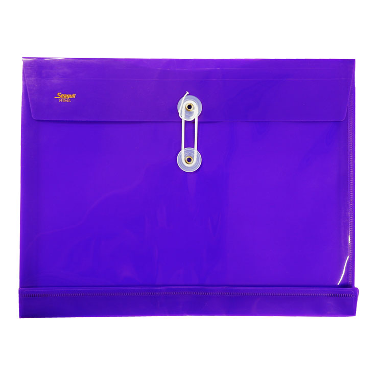 Seagull Plastic Envelope H104S Short String Lock Horizontal Transparent, Violet