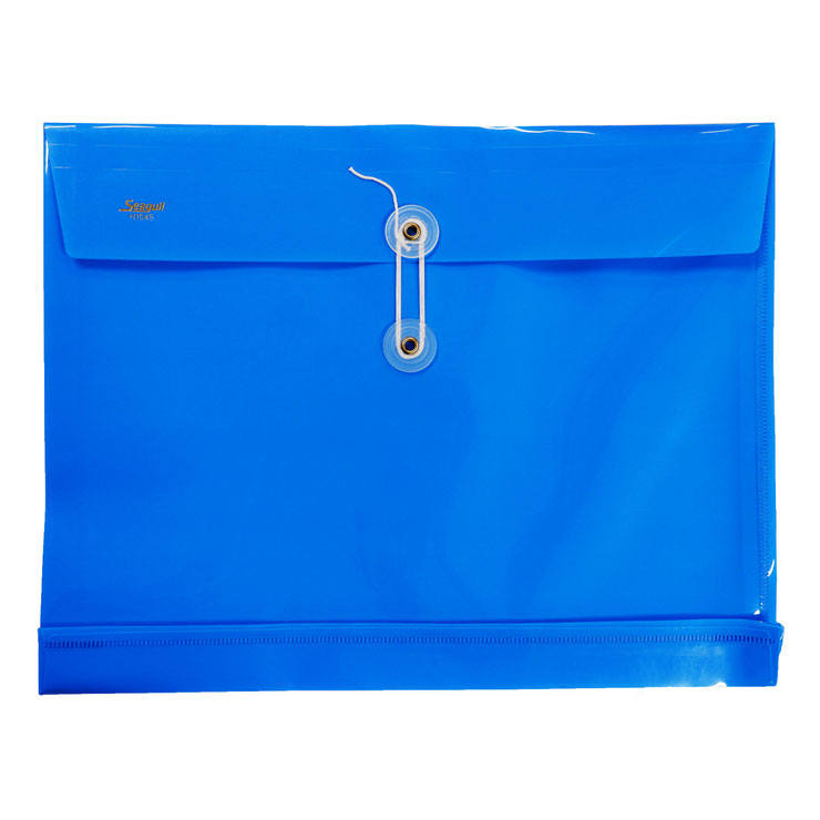 Seagull Plastic Envelope H104S Short String Lock Horizontal Transparent, Blue