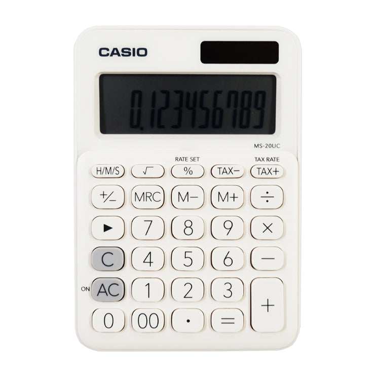 Casio Desktop Calculator MS20UC Mt 12 Digits Dual Power, White - Desktop Calculators
