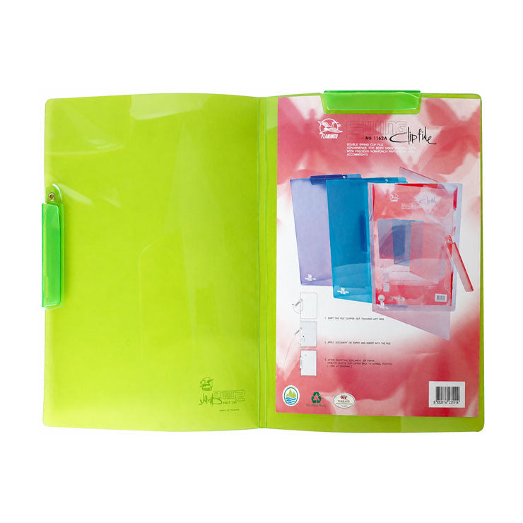Flamingo Folder Plastic 1162A A4 with Top & Side Swing Clip, Green