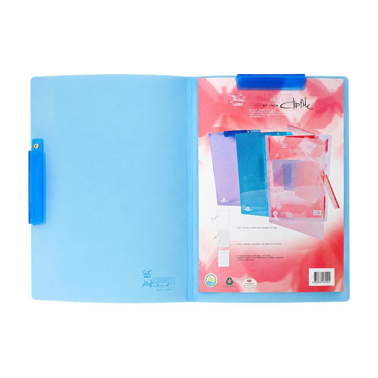 Flamingo Folder Plastic 1162A A4 with Top & Side Swing Clip, Blue