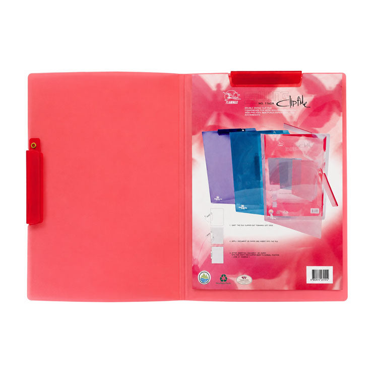 Flamingo Folder Plastic 1162A A4 with Top & Side Swing Clip, Pink