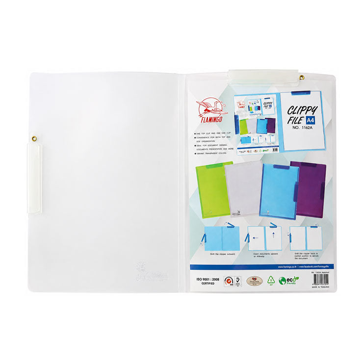 Flamingo Folder Plastic 1162A A4 with Top & Side Swing Clip, Clear