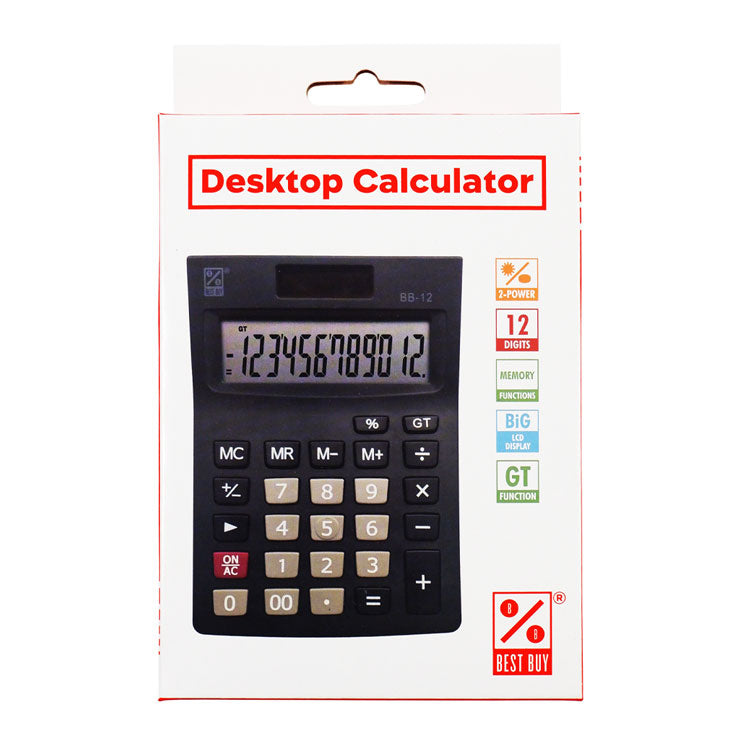 Best Buy Desktop Calculator BB-12 Black 12 Digits Dual Power - School & Office Equipment