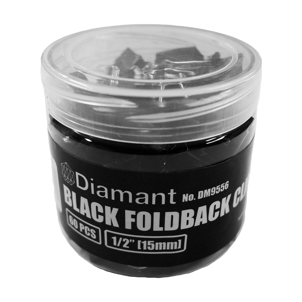 Diamant Clip Foldback Dm9556 0.5 Inches 15mm Black 60 Pieces Per Pack - School & Office Supplies