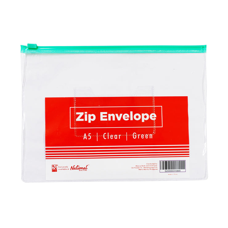 Best Buy Zip Envelope CY54-14C A5 Zip Transparent Body Flat, Green