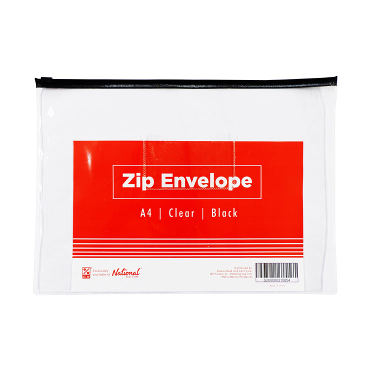 Best Buy Zip Envelope CY56-14C A4 Zip Transparent Body Flat, Black