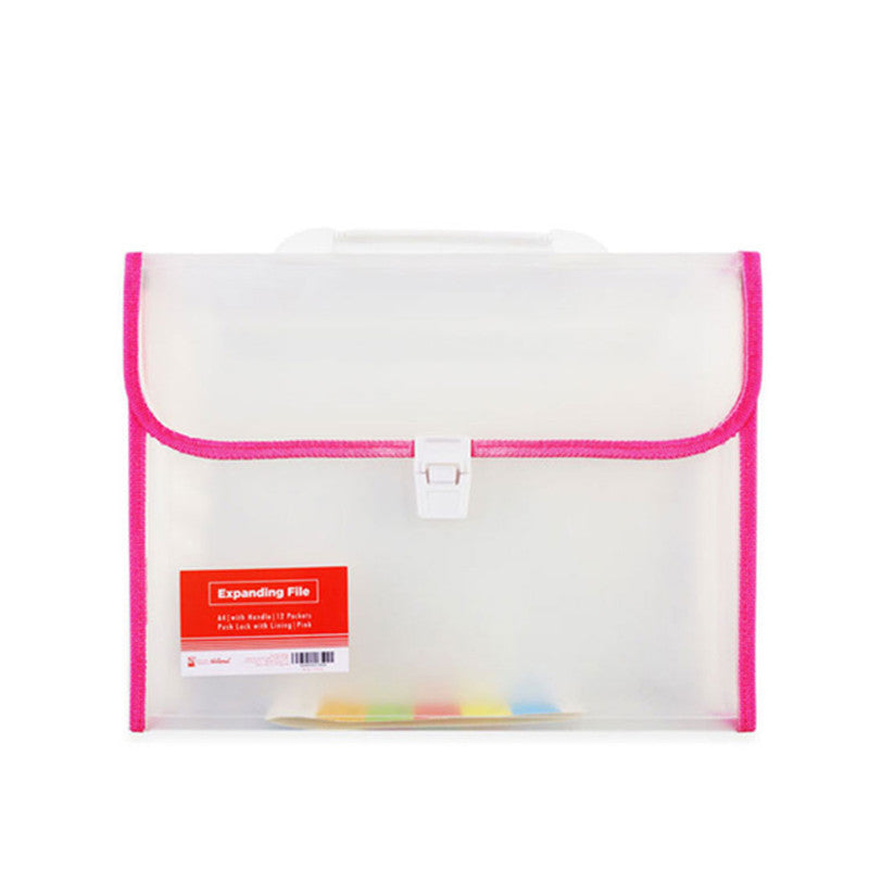 Best Buy Expanding File with Handle A4 Lining 12 Pockets Clear, Pink