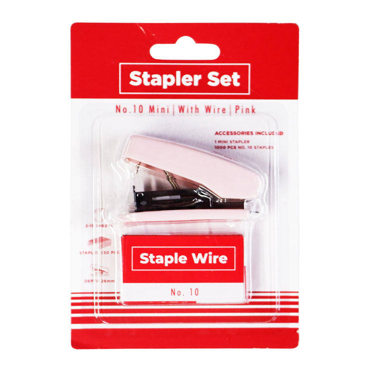 Best Buy Stapler Set No. 10 With Built in Remover and Staple Wire Mini 12 Sheets Pink 9335