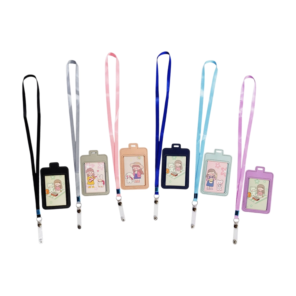 ID Holder With Lanyard Plastic Strap Leatherette Assorted Colors 55cm Jw-475 - ID Holder & Lanyards