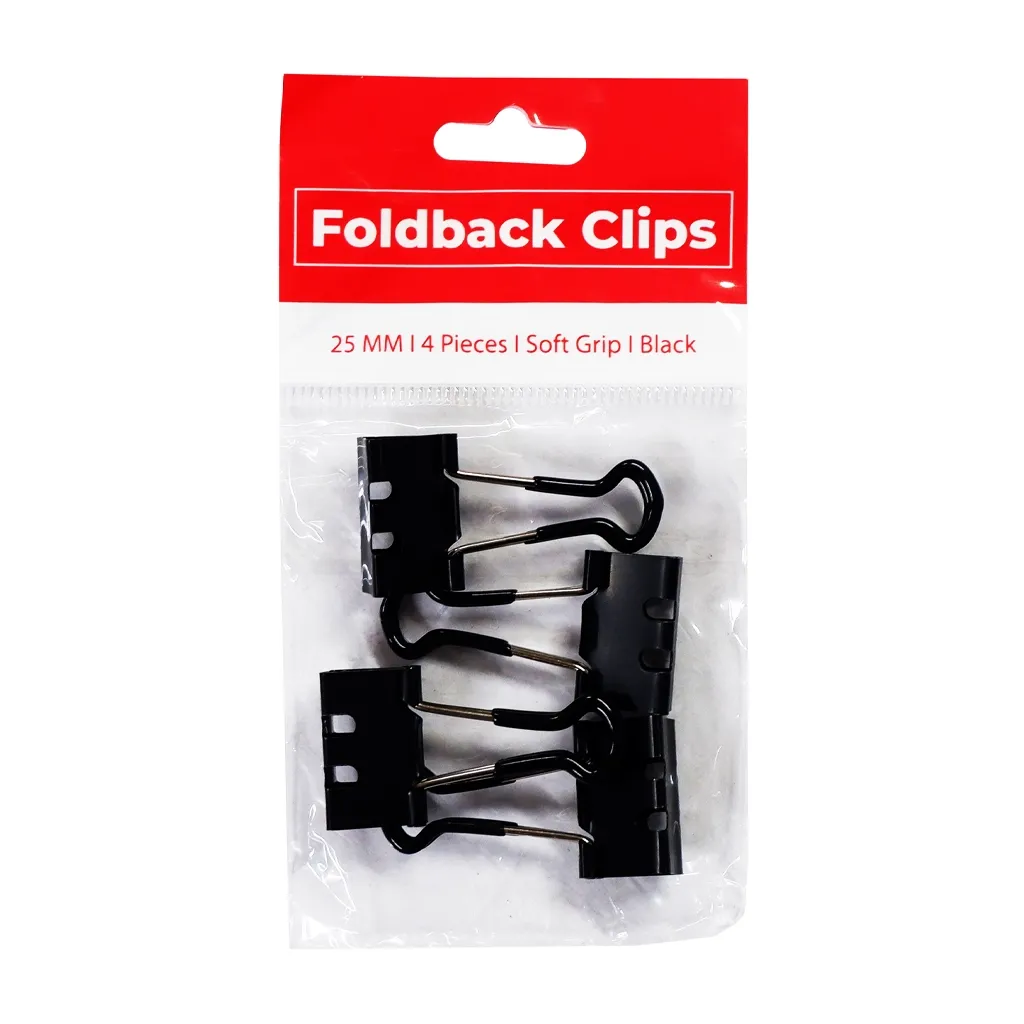 Best Buy Clip Foldback 25mm 1Inch 4's Black Soft Grip - Filing Supplies