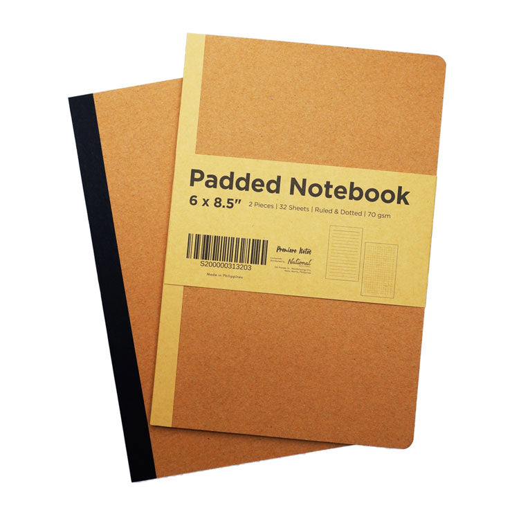 Premiere Notes Kraft Padded Notebooks 6x8.5 inches - 2 Pieces 32 Sheets - Ruled, Dotted