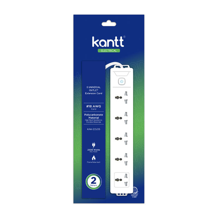 Kantt Extension Cord KAW-ECUO5 Universal 2 meters, White - Home & Office Equipment