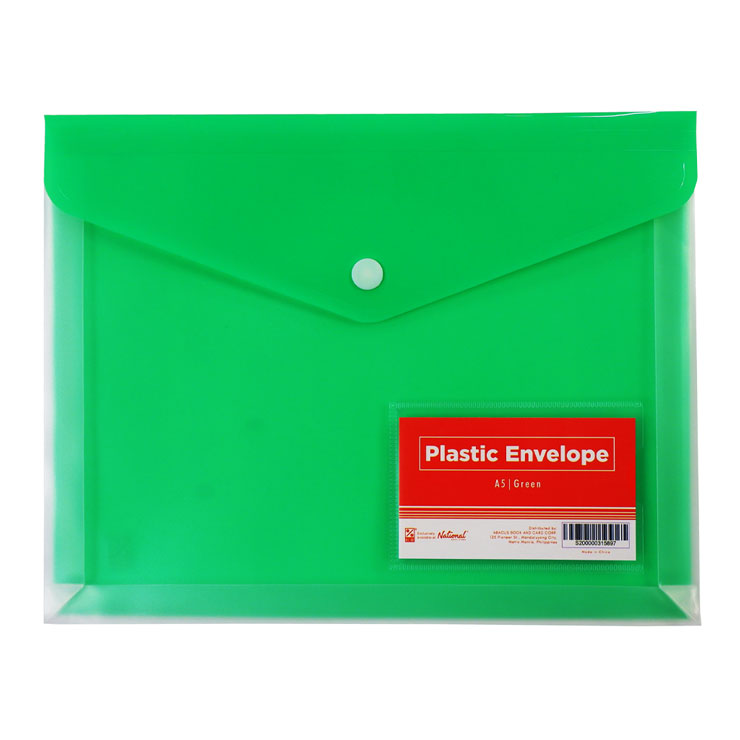Best Buy Plastic Envelope Green A5 Button Lock Clear Front Solid Back with Card Holder - Filing