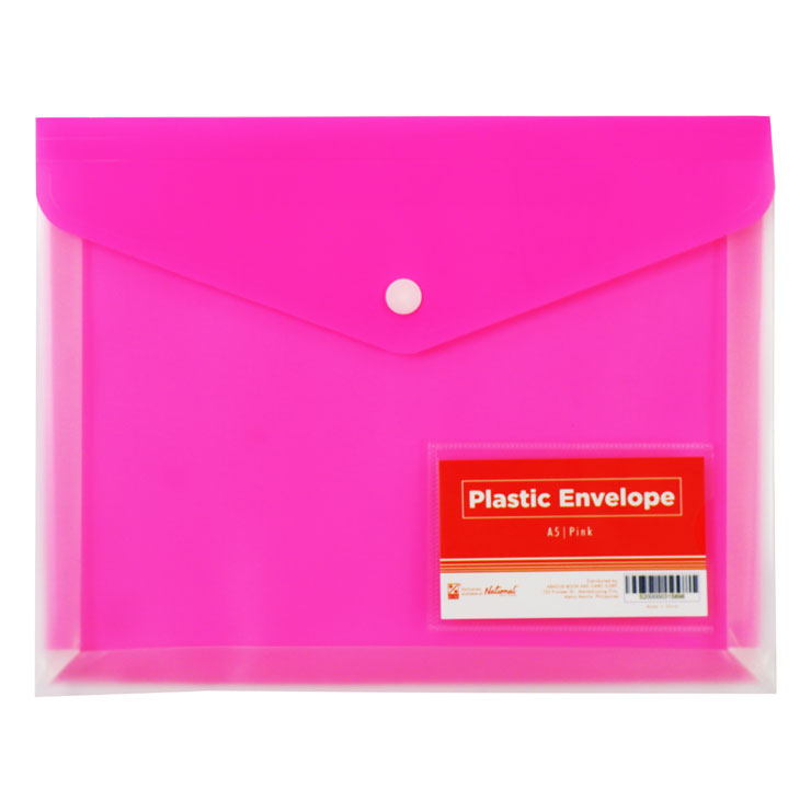Best Buy Plastic Envelope Pink A5 Button Lock Clear Front Solid Back with Card Holder - Filing