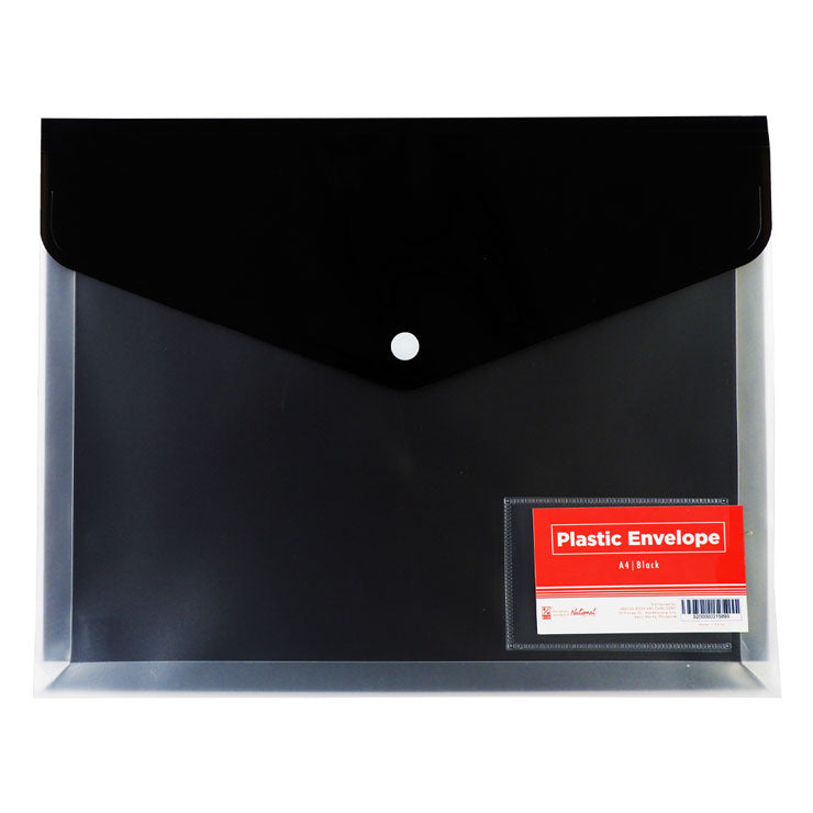 Best Buy Plastic Envelope Black A4 Button Lock Clear Front Solid Back with Card Holder - Filing