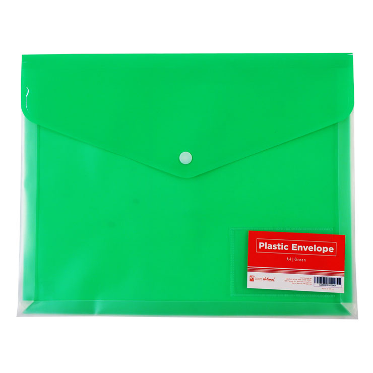 Best Buy Plastic Envelope Green A4 Button Lock Clear Front Solid Back with Card Holder - Filing