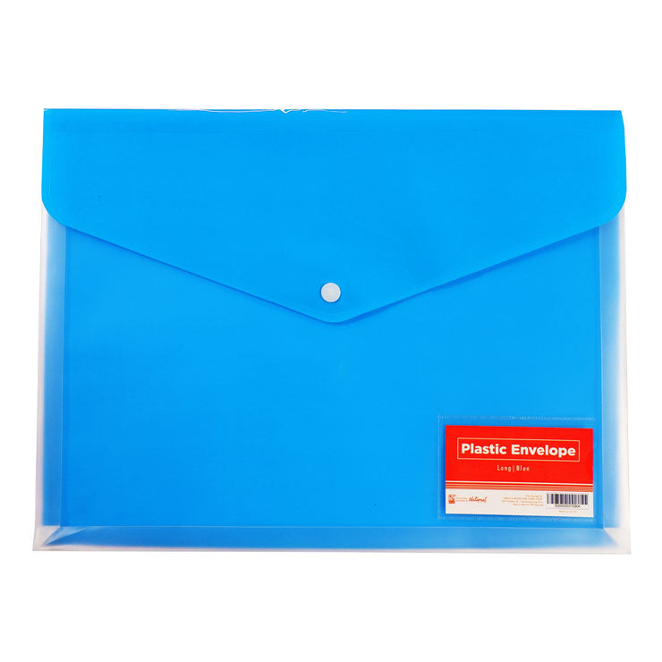 Best Buy Plastic Envelope Blue Long Button Lock Clear Front Solid Back with Card Holder