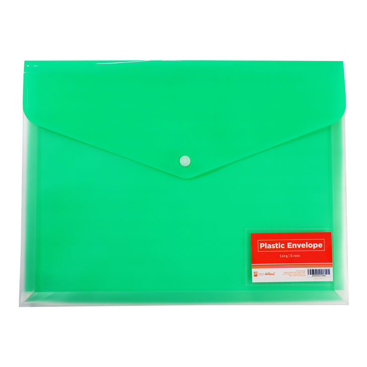 Best Buy Plastic Envelope Green Long Button Lock Clear Front Solid Back With Card Holder