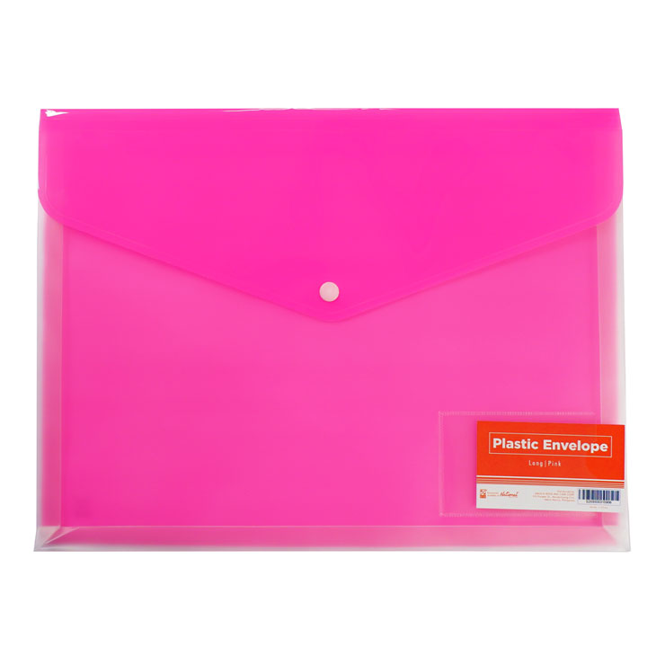 Best Buy Plastic Envelope Pink Long Button Lock Clear Front Solid Back with Card Holder