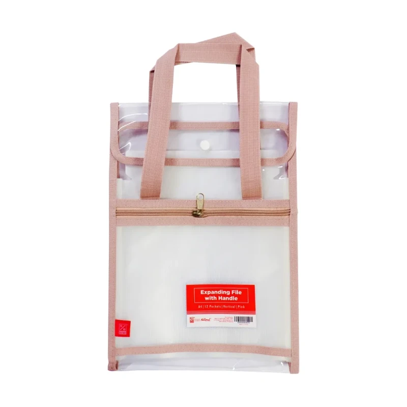Best Buy Expanding File With Handle ZS-6689V Pink with Lining A4 12Pockets - Expanding files
