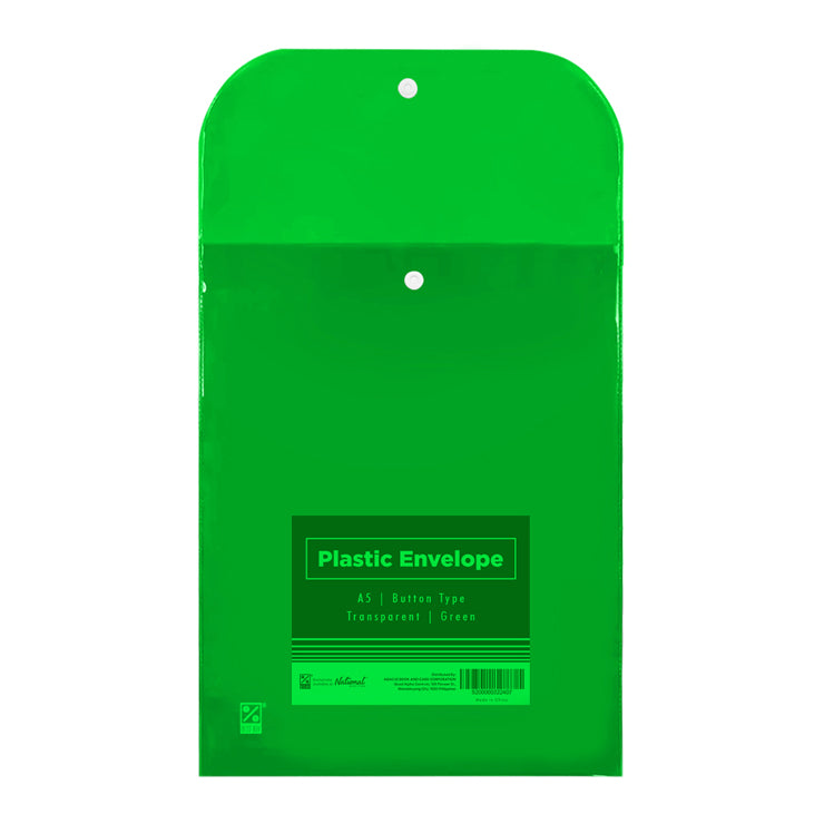 Best Buy Plastic Envelope DW3705-Gn, A5 Green Vertical Button Type - Plastic & Cloth Envelopes