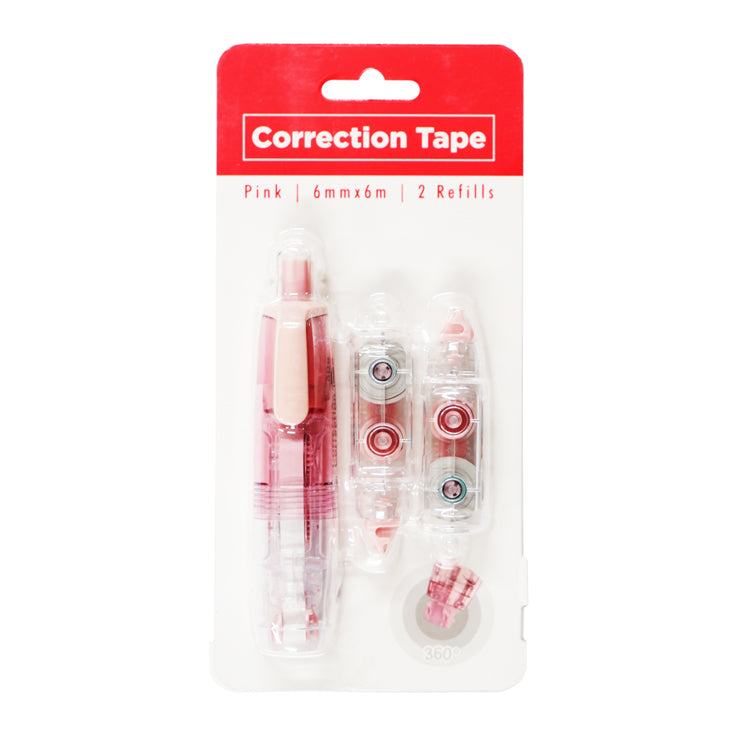 Best Buy Refillable Correction Tape Retractable 360 Design With 2 Refills 6mmx6M CR-2055B, Pink