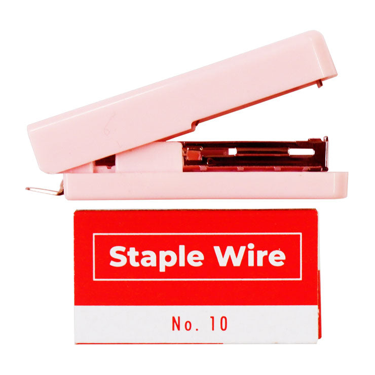 Best Buy Stapler Set No.10 with Remover and Staple Wire 1000s Slim Compact Mini 12 Sheets Pink