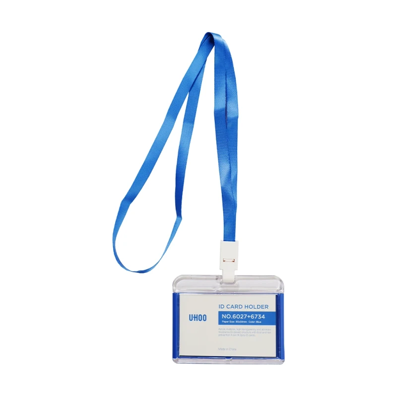 Uhoo Id Holder Horizontal With Lanyard Acrylic 85mmx54mmx10mm 6027+6734, Blue