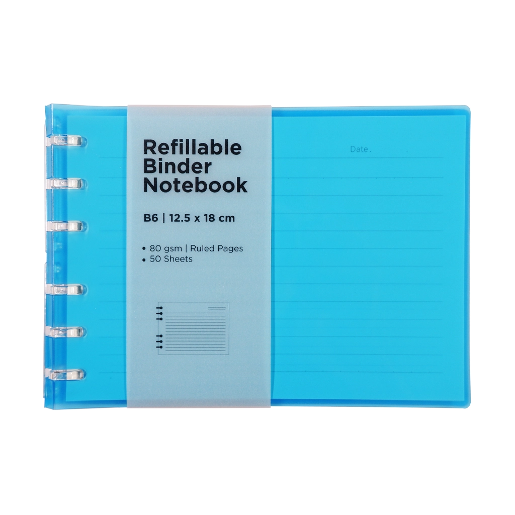 Premiere Notes Refillable Binder Notebook B6 50 Sheets 80gsm Split Ring, Aqua - School Supplies