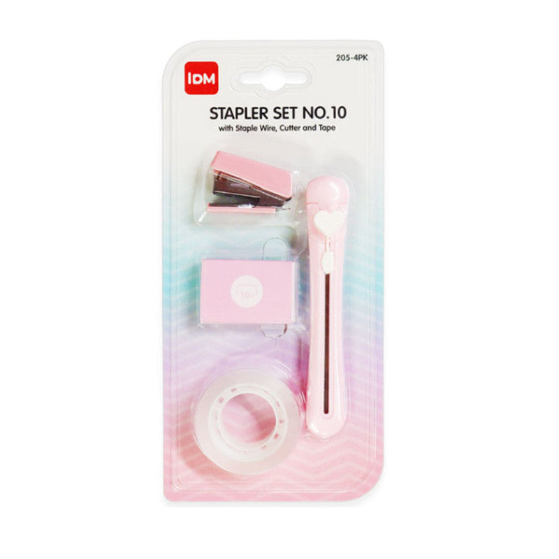 IDM Stapler Set No.10 with Staple Wire Cutter And Tape Pink 205-4P