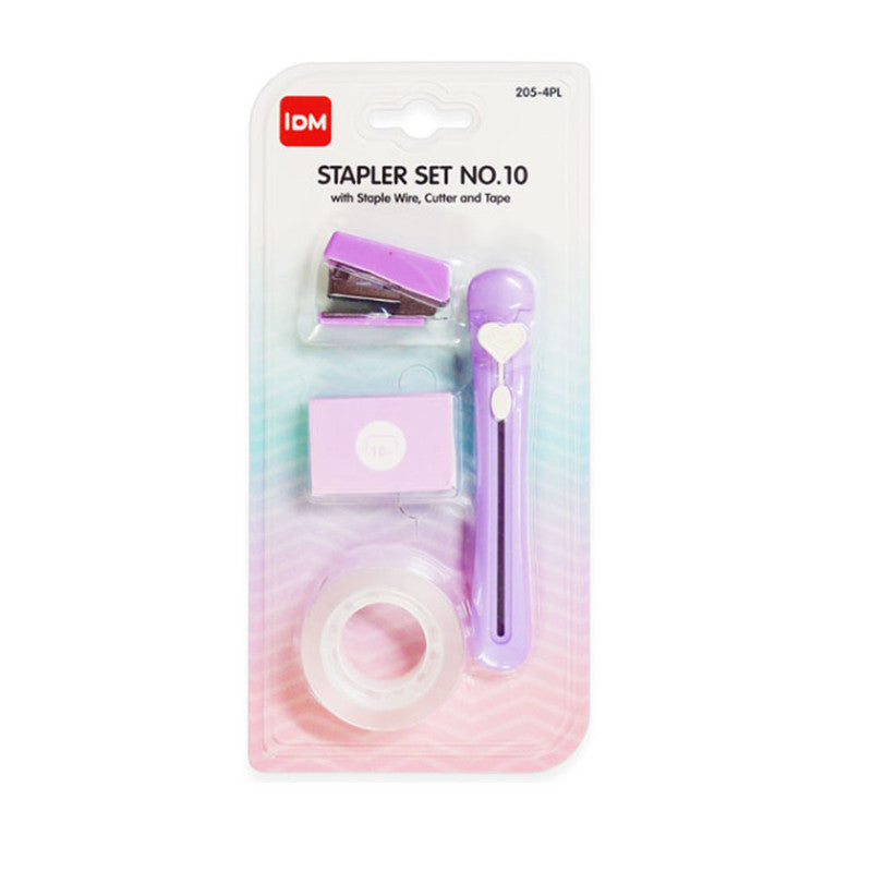 IDM Stapler Set No.10 with Staple Wire Cutter And Tape Purple 205-4P