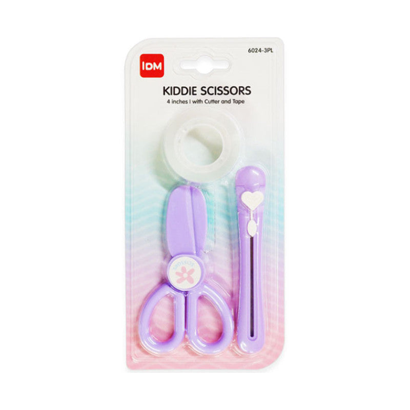 IDM Kiddie Scissors Rounded Tip with Cutter And Tape 4 inches Purple 6024-3P