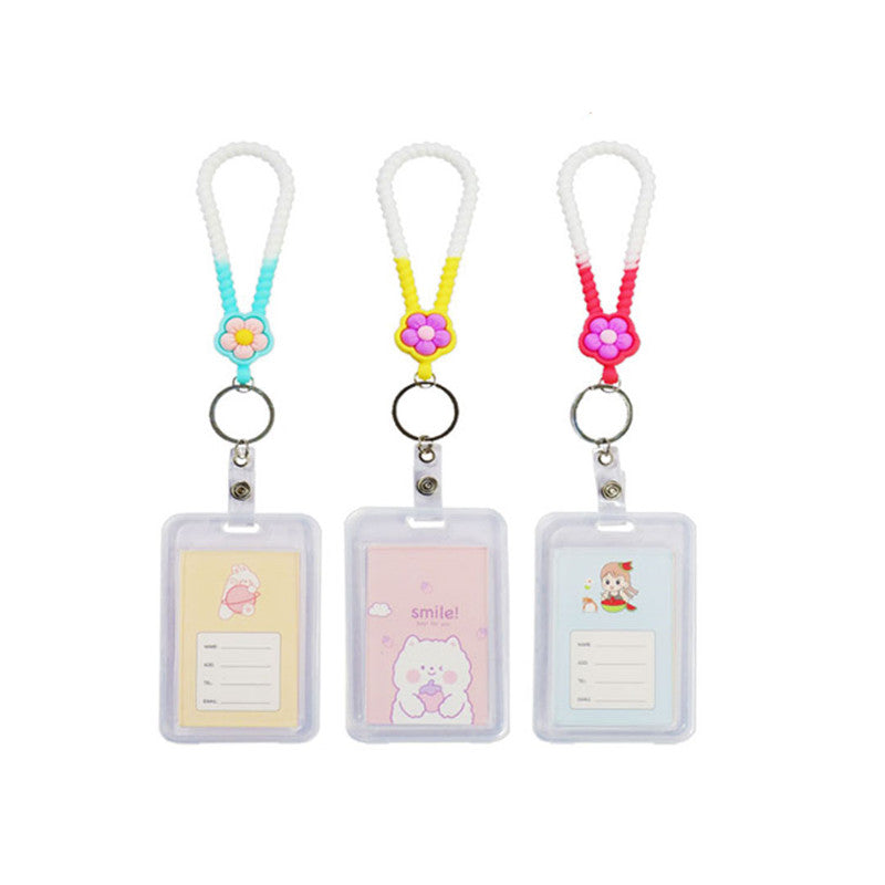 ID Holder Vertical Flower with Mini Lanyard Two Color Assorted Colors 5 54x85mm DH-007-Sold per piece