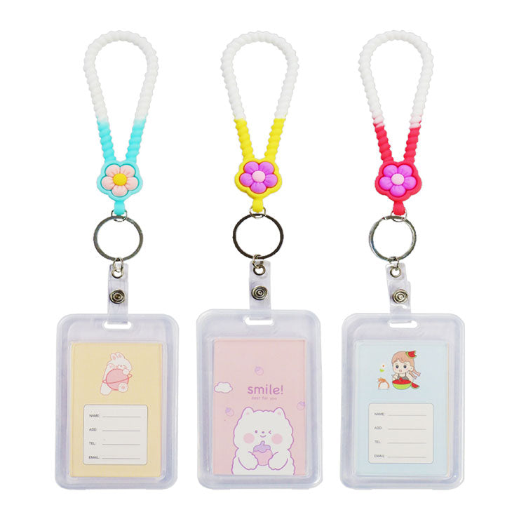 ID Holder Vertical Flower with Mini Lanyard Two Color Assorted Colors 5 54x85mm DH-007-Sold per piece