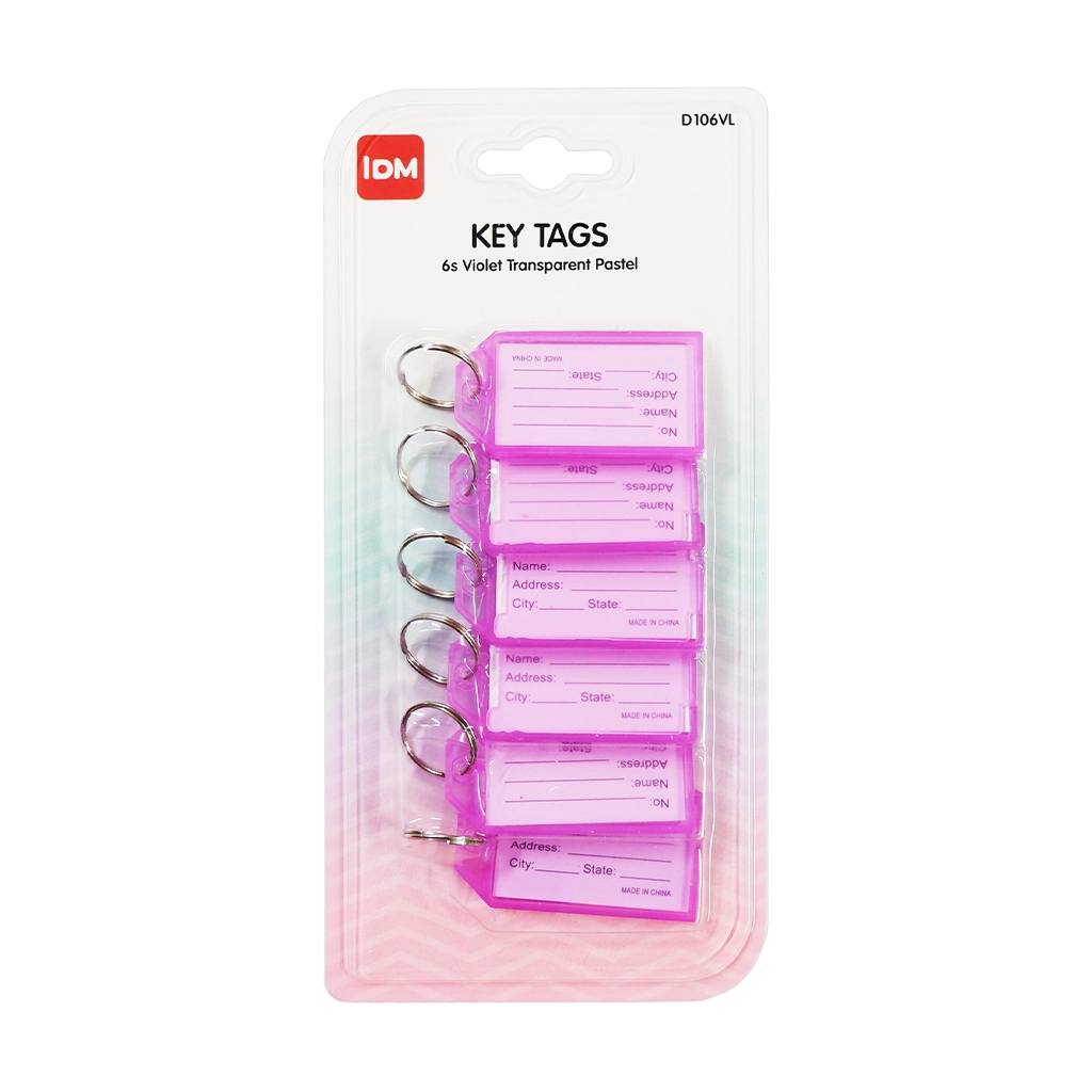 IDM Key Tags D106Vl 6's Violet Transparent Pastel Square - Labels, Indexes & Stamps