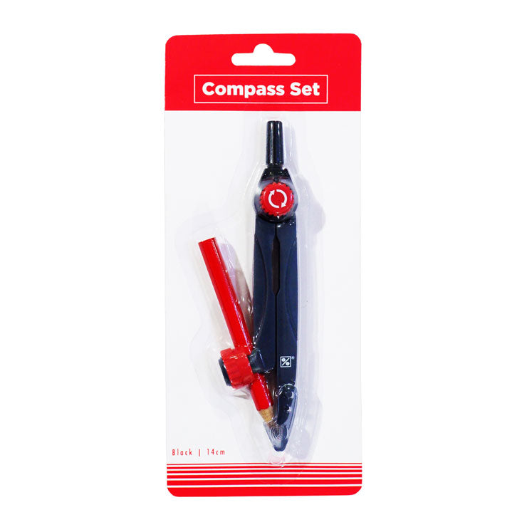 Best Buy Compass Set 2's with Pencil Plastic 3.5inches 14cm Black 8127 - Drawing Supplies