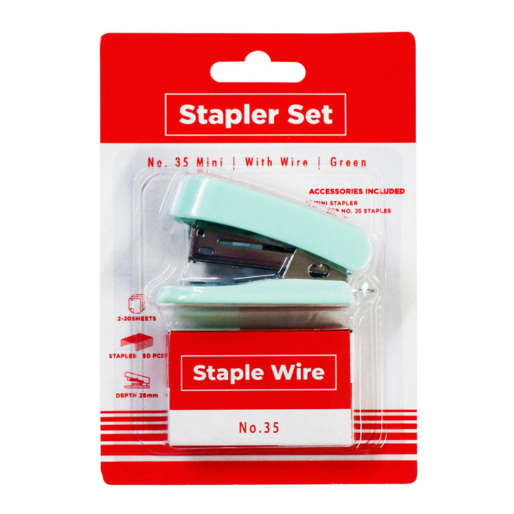 Best Buy Stapler Set No.35 with Built in Remover and Staple Wire 1000s 20 sheets Green 9341