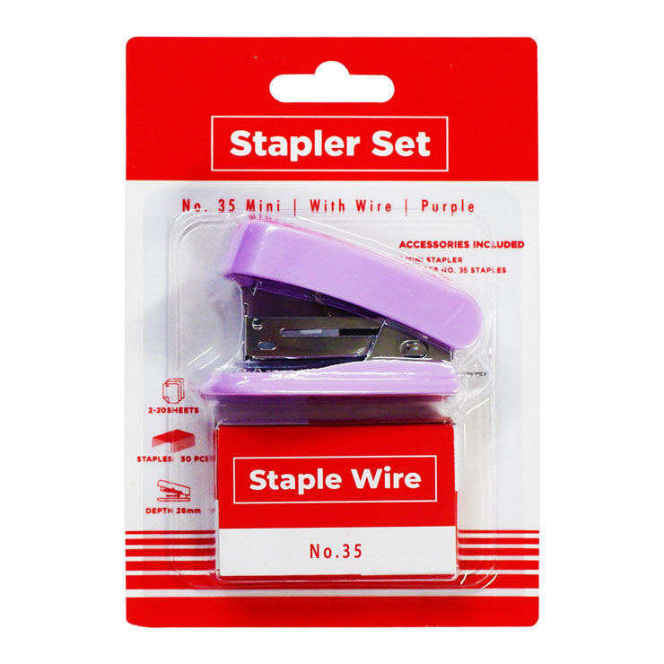Best Buy Stapler Set No.35 with Built in Remover and Staple Wire 1000s 20 sheets Purple 9341