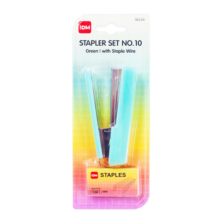IDM Stapler No.10 Set with Staple Wire 20 sheets Translucent Green 9034 - School & Office Supplies