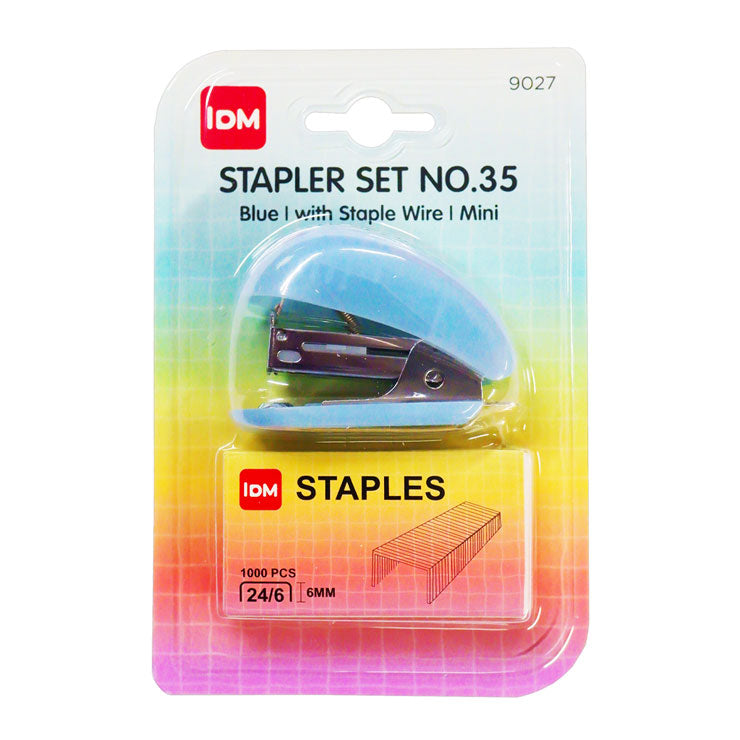 IDM Stapler No.35 Set Mini with Staple Wire 20 sheets Translucent Blue 9027