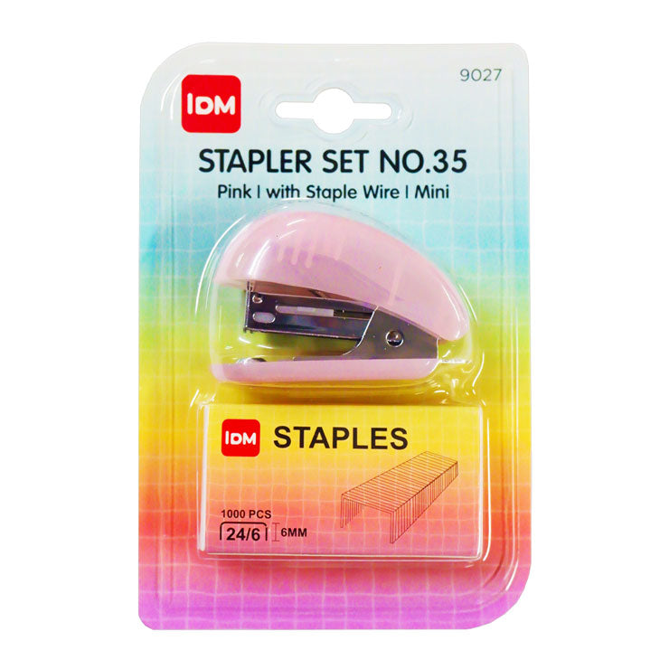 IDM Stapler No.35 Set Mini with Staple Wire 20 sheets Translucent Pink 9027
