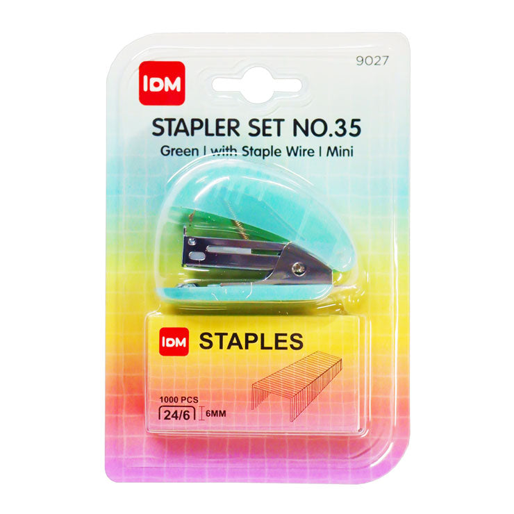IDM Stapler No.35 Set Mini with Staple Wire 20 sheets Translucent Green 9027