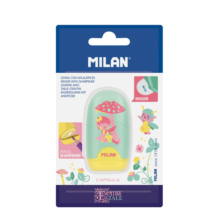 Milan One-Hole Sharpener Fairy Tale with Eraser Pink Lilac Turquoise BYM10008FR (Color May Vary)