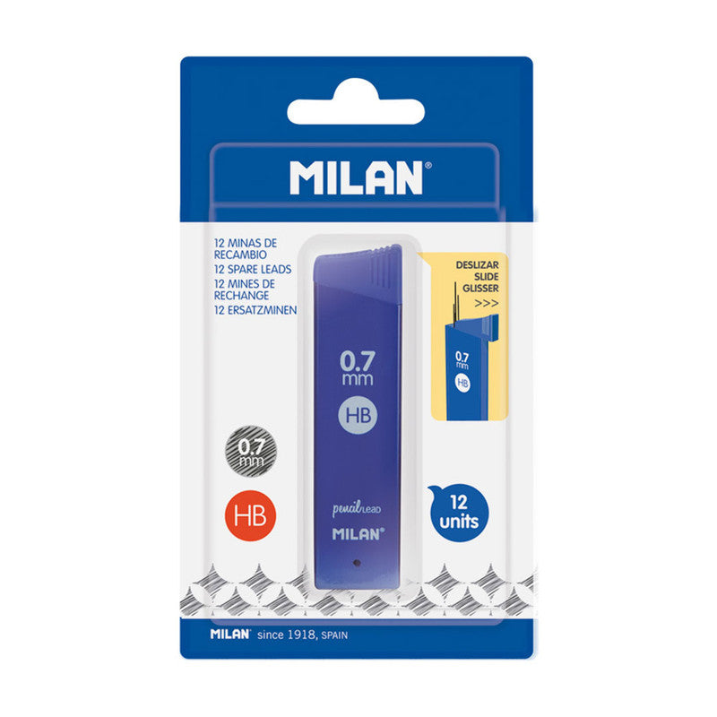 Milan Pencil Lead Refill HB 0.7mm 12's Blue