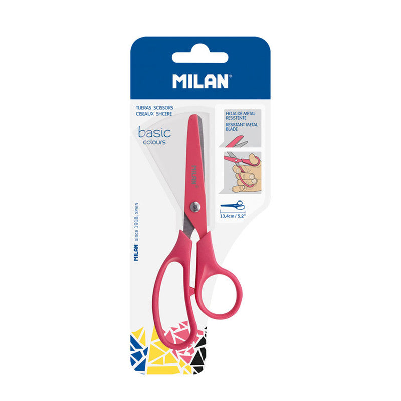Milan Kiddie Scissors Rounded Tip 5.3inches 13.4cm Basic Colours Series Pink BWM10341