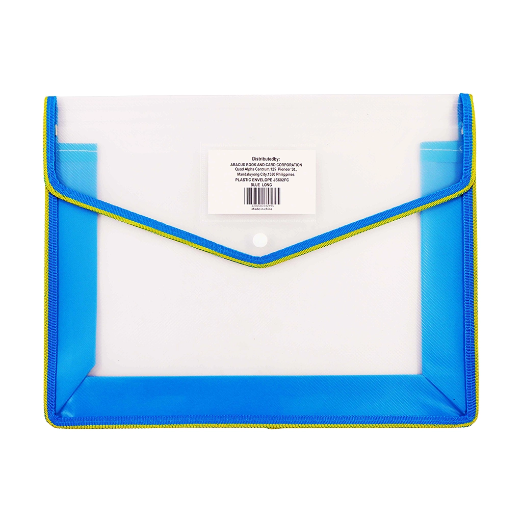 Jinshun Plastic Envelope JS602Fc Blue Long Expanding Button Type Lining With Name Card Holder