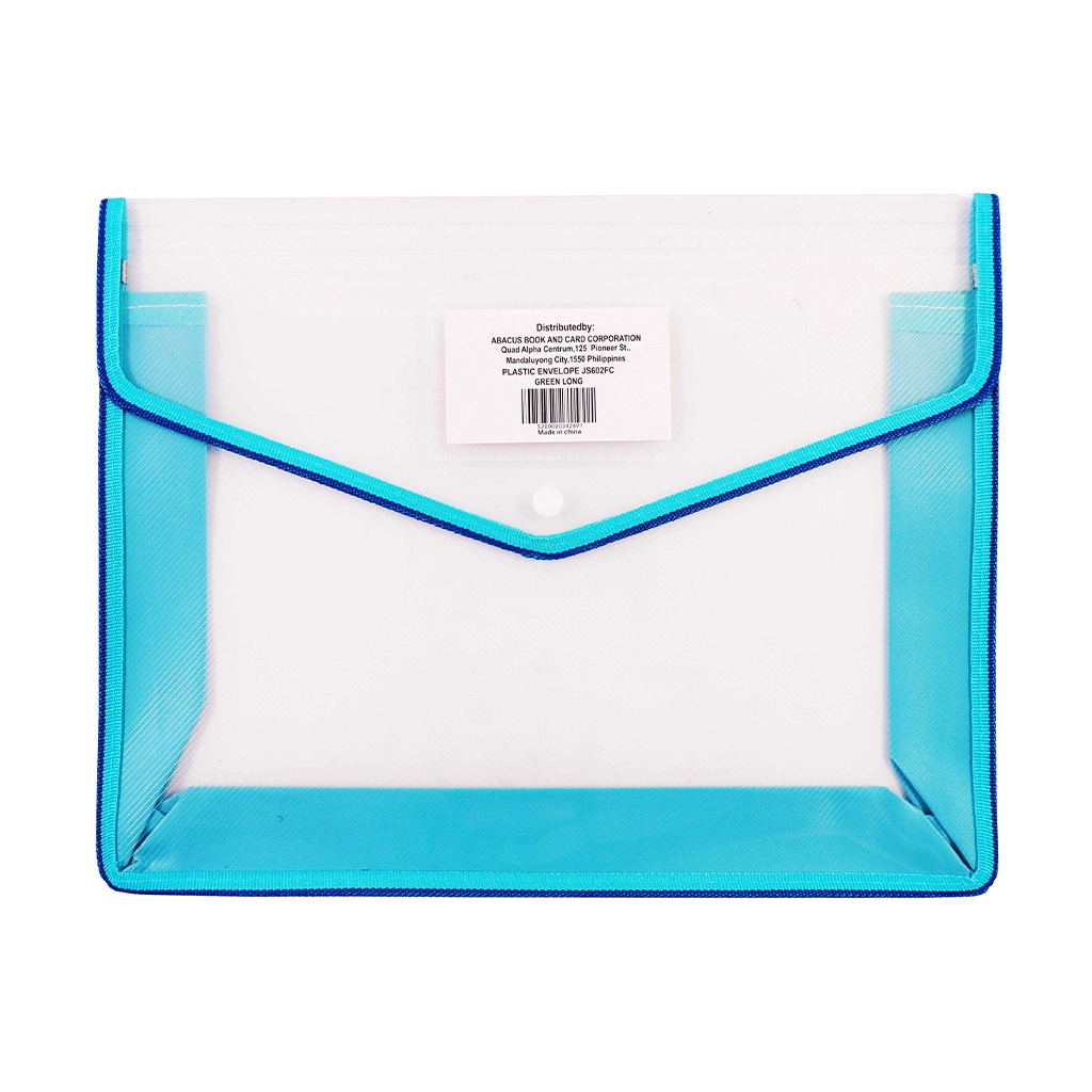 Jinshun Plastic Envelope JS602Fc Green Long Expanding Button Type Lining With Name Card Holder